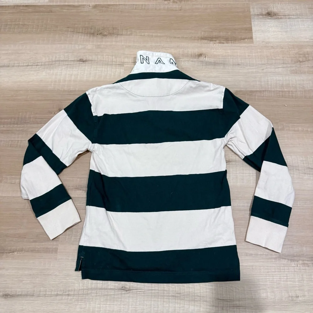 Banana Republic Green and White Stripe Long Sleeve Polo size XS